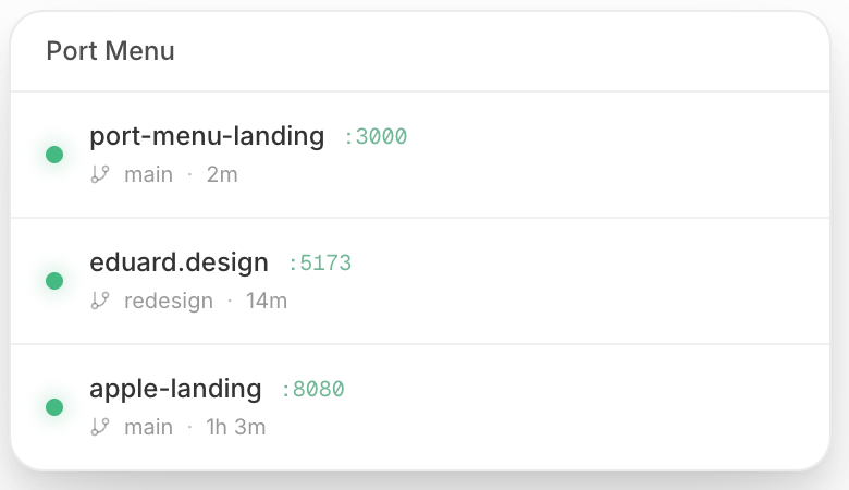 Port Menu - Menu Bar