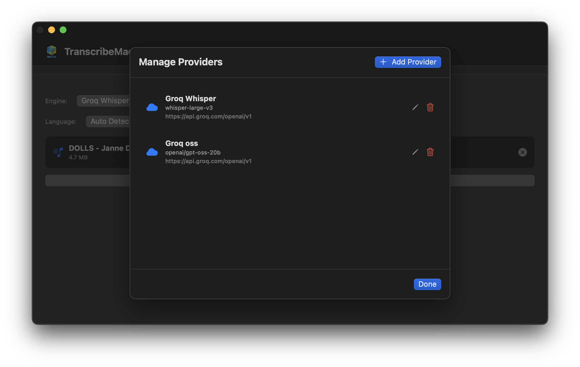 Transcribe - Provider